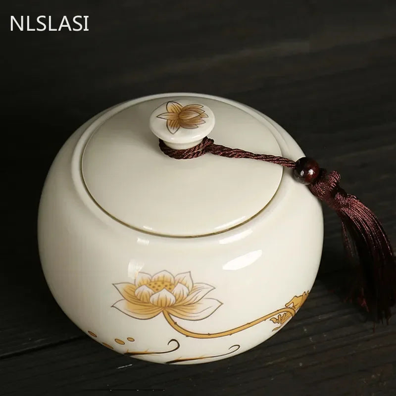 Large capacity Ceramics Tea Caddy Tieguanyin Tea Containers Travel Tea Box Storage Tank Sealed Tea Jar Coffee Spice Organizer