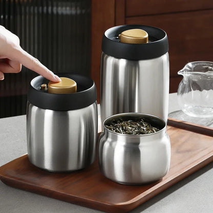 Stainless steel tea sealed jar Moisture-proof household tea storage jar press vacuum high-grade coffee bean sealed jar