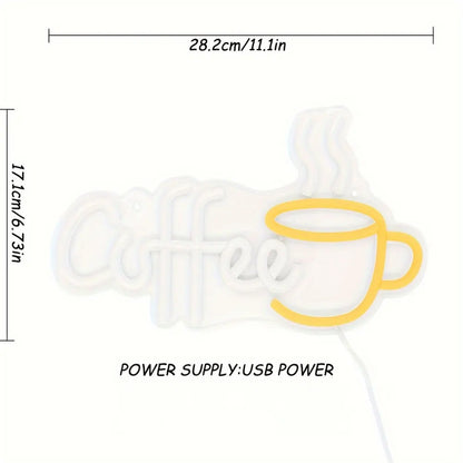 1PC Creative Coffee With Cup LED Neon Sign Light For Party Room Pub Club Milk Tea Coffee Shop Wall Decoration 11.1''*6.73''