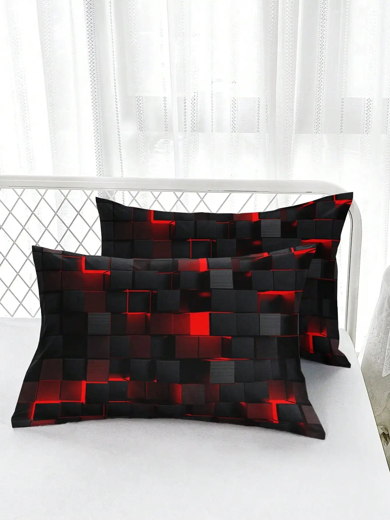Teknologi stil rød gitter dyne cover sæt inklusive 1 dyne cover og 2 pillowcases egnede til hjemmet og sovesal brug