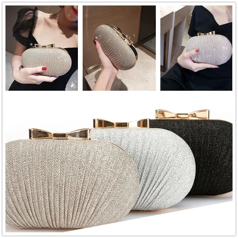 Wedding Bridal Clutch Handbag Women Evening Party Bag Chain Shoulder Bags Elegant Rhinestones Egg Shape Banquet Clutch Purse Gold