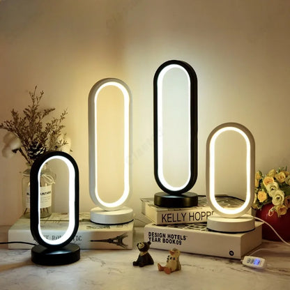LED Oval Desk Lamp Retro Simple Dimmable USB Plug-in Bedroom Bedside Lamp Warm Bar Restaurant Atmosphere Decoration Lighting