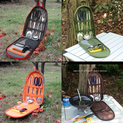 Przenośne przyczyny podróżne Zestaw 7pcs ze stali nierdzewnej Camping Camping Zestaw kuchennych naczynia kuchenne do plecaków BBQ Camping Picnic