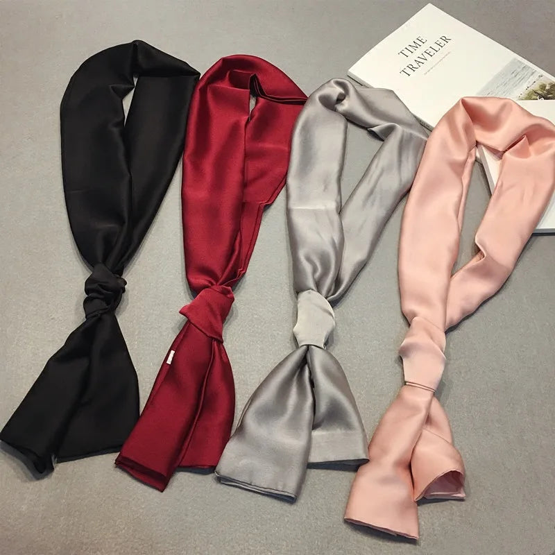 Fashion Neckerchief Frauen Stirnband Haarschal Seide Satin Bag Schals weiblich 145*15 cm lange Wickeln schwarze rote rosa Schals für Damen