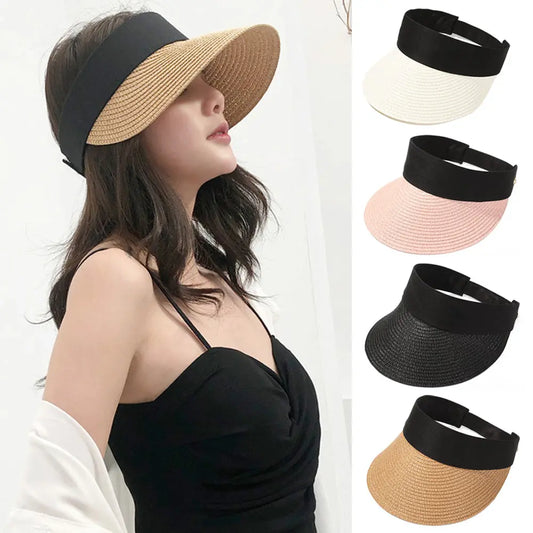 Fashion Summer Empty Top Sun Cappello Portable Magic Tappone Magic Roll-up Cappello largo Capo di paglia brim Donne casual Suncap Visor