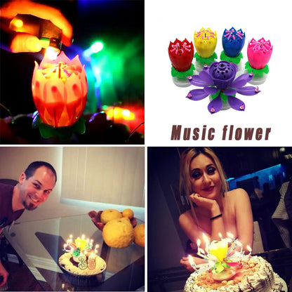 Lotus Music Lotus Candle  Music Candle Double Flower BlossomS Birthday Cake Flat Rotating Electronic