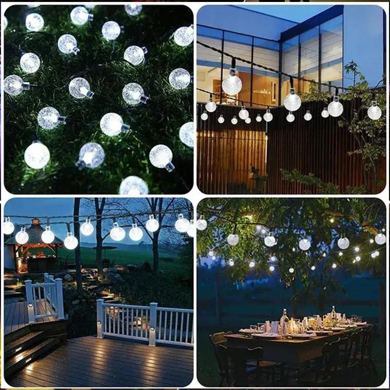 מיתרים סולאריים אורות חוץ גבישים פיות אור כריטמאס גרלנד 8 מצבים אור פטיו אטום למים לעיצוב מסיבת גן