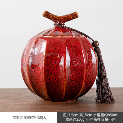 Kiln Change Ceramic Tea Caddy Food Storage Jar Sealed Jars Tea Box Tea Containers Storage Tank Candy Jar Home Organizer Teas Can