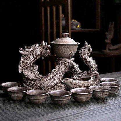 1 set, creative lazy tea set, semi-automatic dragon teapot, magnetic rotating water-conducting tea set, Chinese Kung Fu tea set