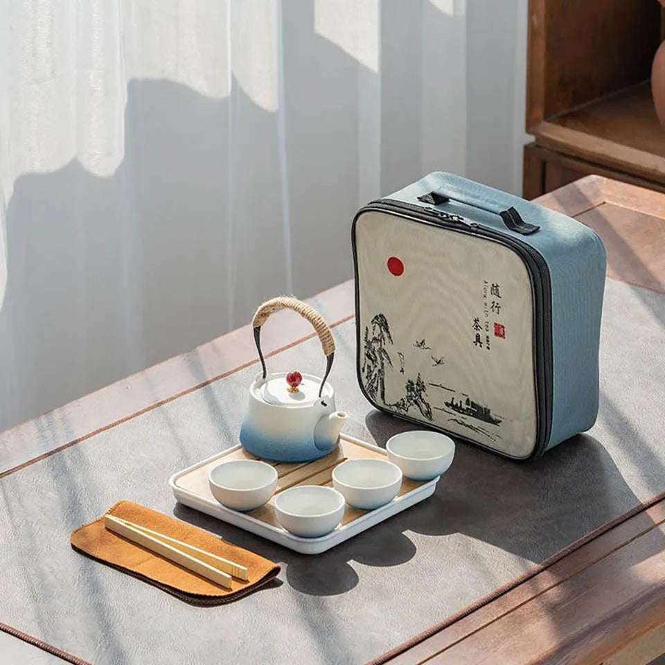 1 Set Travel Tea Set Chinese Kung Fu Tea Set Anti-scalding Set Exquisite Ceramic Teapot Drinkware Gifts For Tea Loves