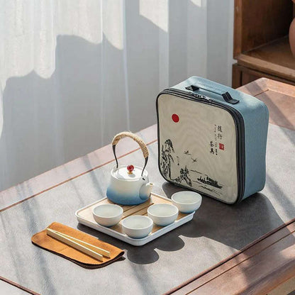 1 Set Travel Tea Set Chinese Kung Fu Tea Set Anti-scalding Set Exquisite Ceramic Teapot Drinkware Gifts For Tea Loves