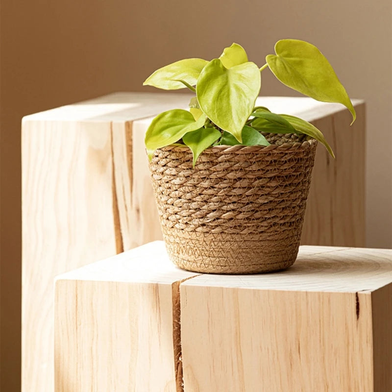 Košíky květináče květináče kryt úložný koš rostlinné kontejnery ručně tkané koše na slaměné bonsai kontejner