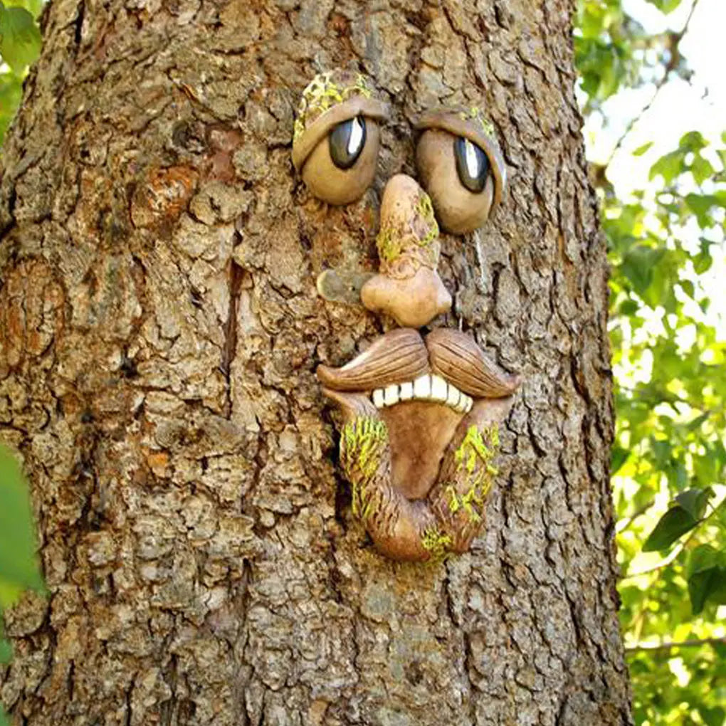 Bark Ghost Face Facial har Old Man Tree Decorat Yard Art Decorations Monsters Sculpture Outdoor Diy Halloween Ornamenter