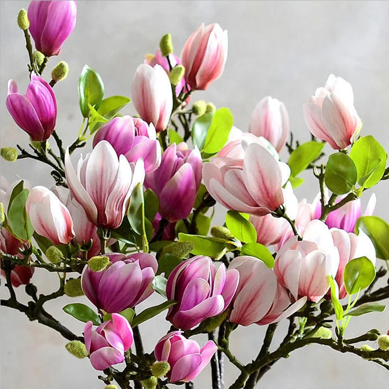 Kunstige blomster Simulering Magnolia Branch til hjemmet Stue Decoration Silke Flower Bouquet Bord Wedding Party Decor