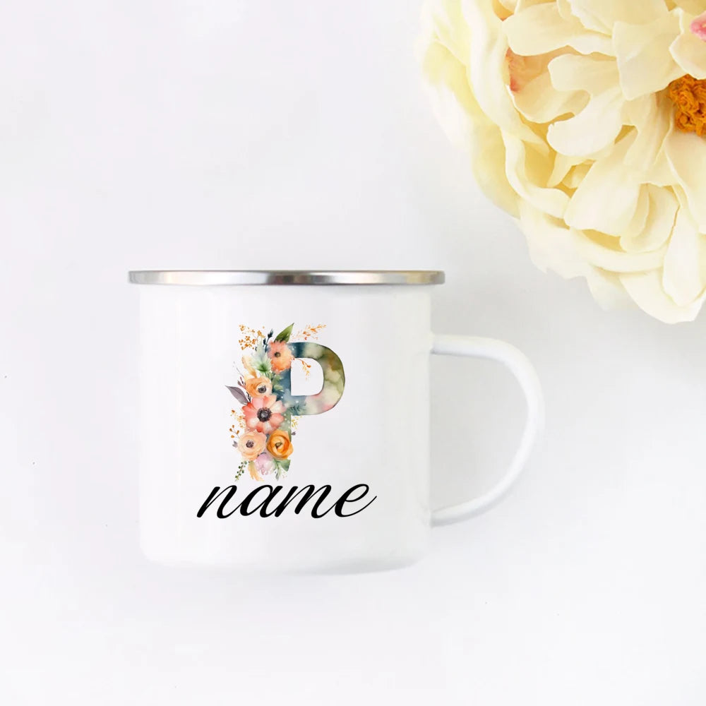 Personalized Floral Initial Name Cup Custom NameTea Coffee Hot Chocolate Mug Bride Bridesmaid Mothers Day Gift for Her