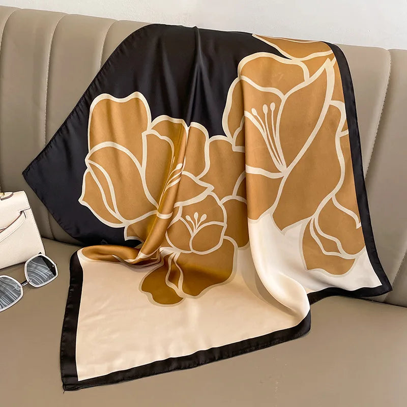 Luxusmárka sálak női kendő nyomtatás selyem szatén hidzsáb sál női bandana 70*70 cm négyzet alakú kendők sálak hölgyekhez 2024