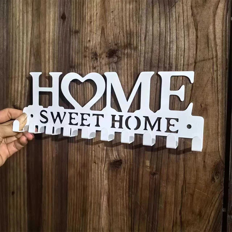1pc Metal Key Holder Hooks Wall Hanging Wall-mounted Coat Rack Sweet Home Wall Hanger Iron Art Decor For Front Door Kitchen