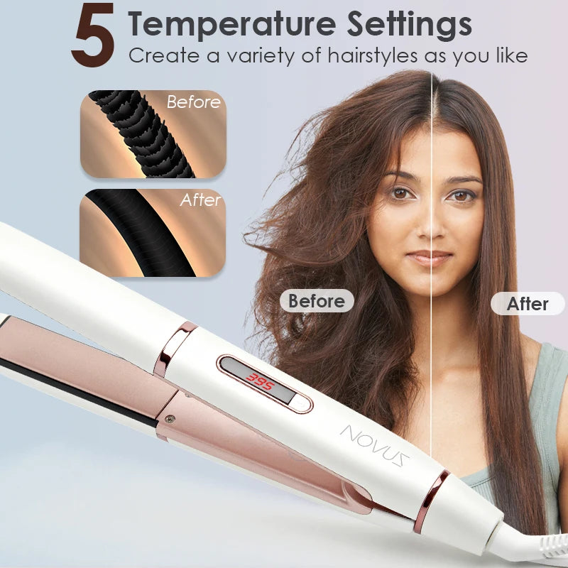 NOVUS 2 In 1 Hair Straightener Hair Curler Professional Ceramic Flat Iron For Short Hair Women And Men Beard Straightener