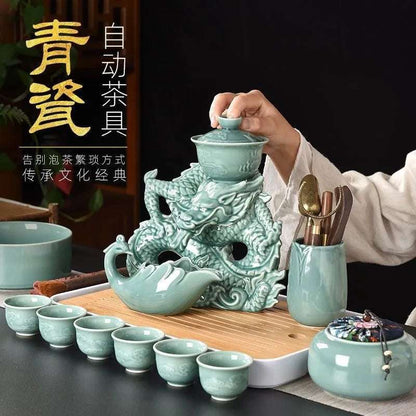 Lazy Tea Set Home Office Retro Dragon Semi Automatic Tea Pot Anti scalding Rotating Brewing Tea Set