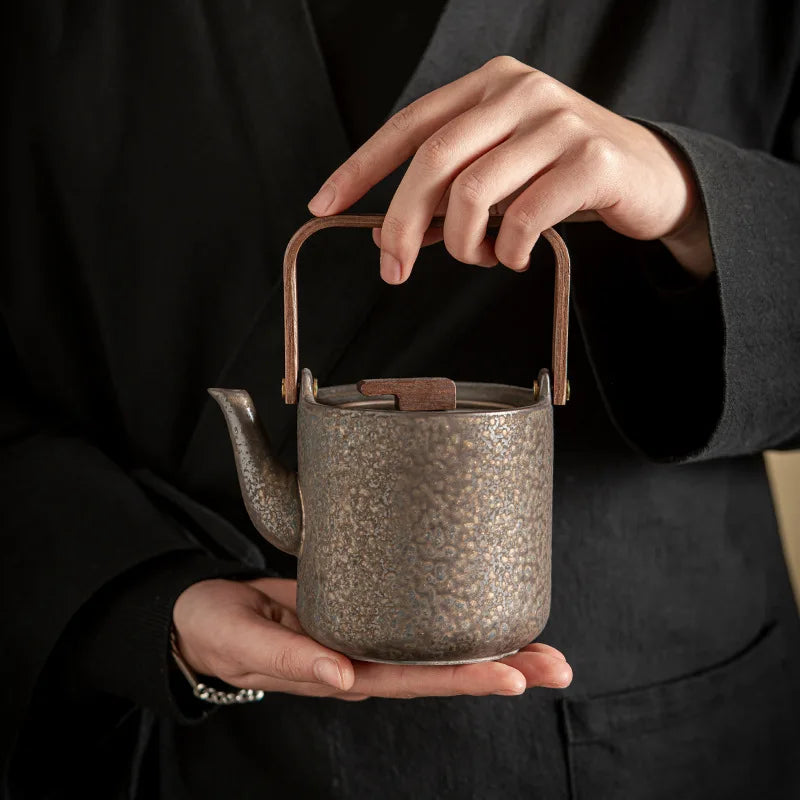 Ceramic Gilded Iron Glazed Beam Pot Tea Cup Tea Set Retro Tea Maker Japanese Cup Pot