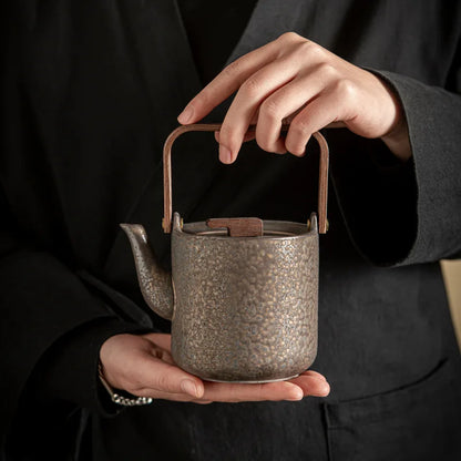 Ceramic Gilded Iron Glazed Beam Pot Tea Cup Tea Set Retro Tea Maker Japanese Cup Pot