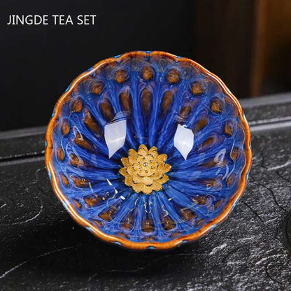 130ml Tradition Kiln Transformation Ceramic Teacup Home Master Cup Chinese Tea Set Accessories Handmade Silver Inlay Tea Cup