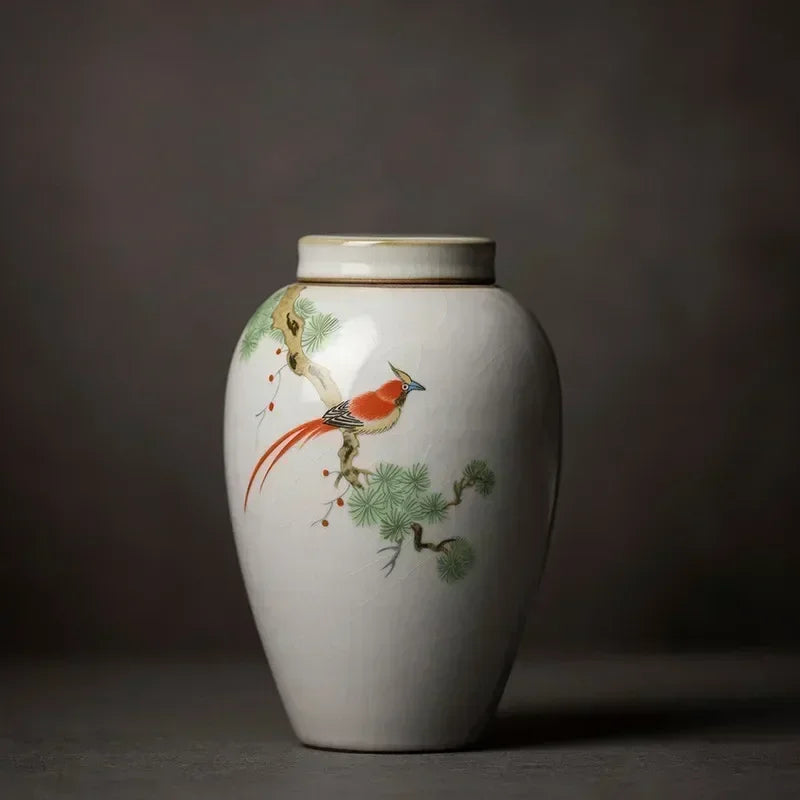 Retro Ru Kiln Ceramics Tea Caddy Cute Cat Pattern Portable Sealed Tea Leaf Containers Travel Tea Bag Storage Box Spice Organizer