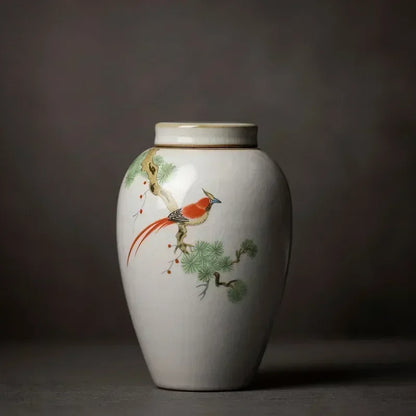 Retro Ru Kiln Ceramics Tea Caddy Cute Cat Pattern Portable Sealed Tea Leaf Containers Travel Tea Bag Storage Box Spice Organizer