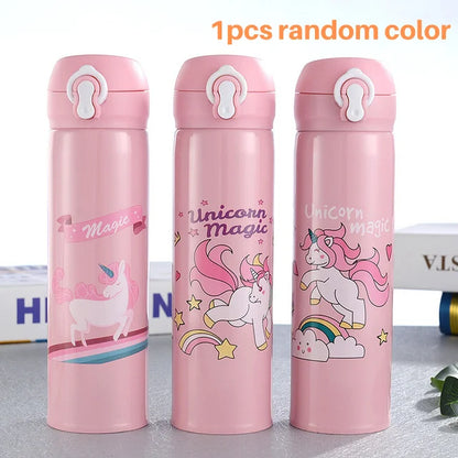 Cute Unicorn Thermos Bottle Stainless Steel Thermal Mug Bouncing Lid Water Bottle for Children Girls Gifts Portable Drinkware