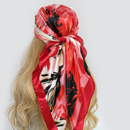 90*90 cm Bufanda para el cabello Diseñador de moda Hermosa Flores Foulard Satinano Satinano Correa cuadrada Bufanda de seda cuadrada