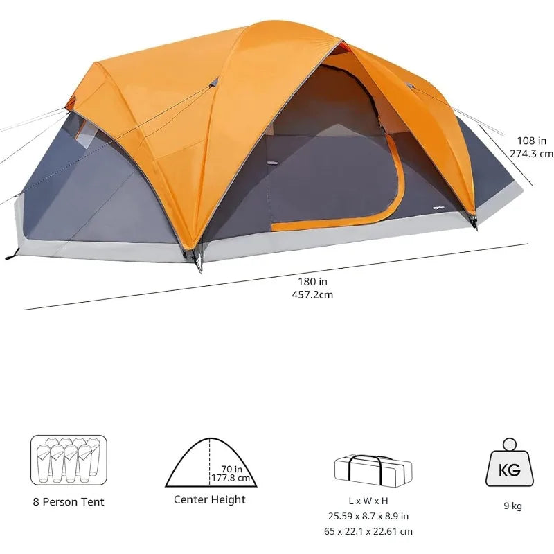 Amazon Basics Dome Camping -teltta sateenflyllä ja kantolaukku, 4/8 henkilö