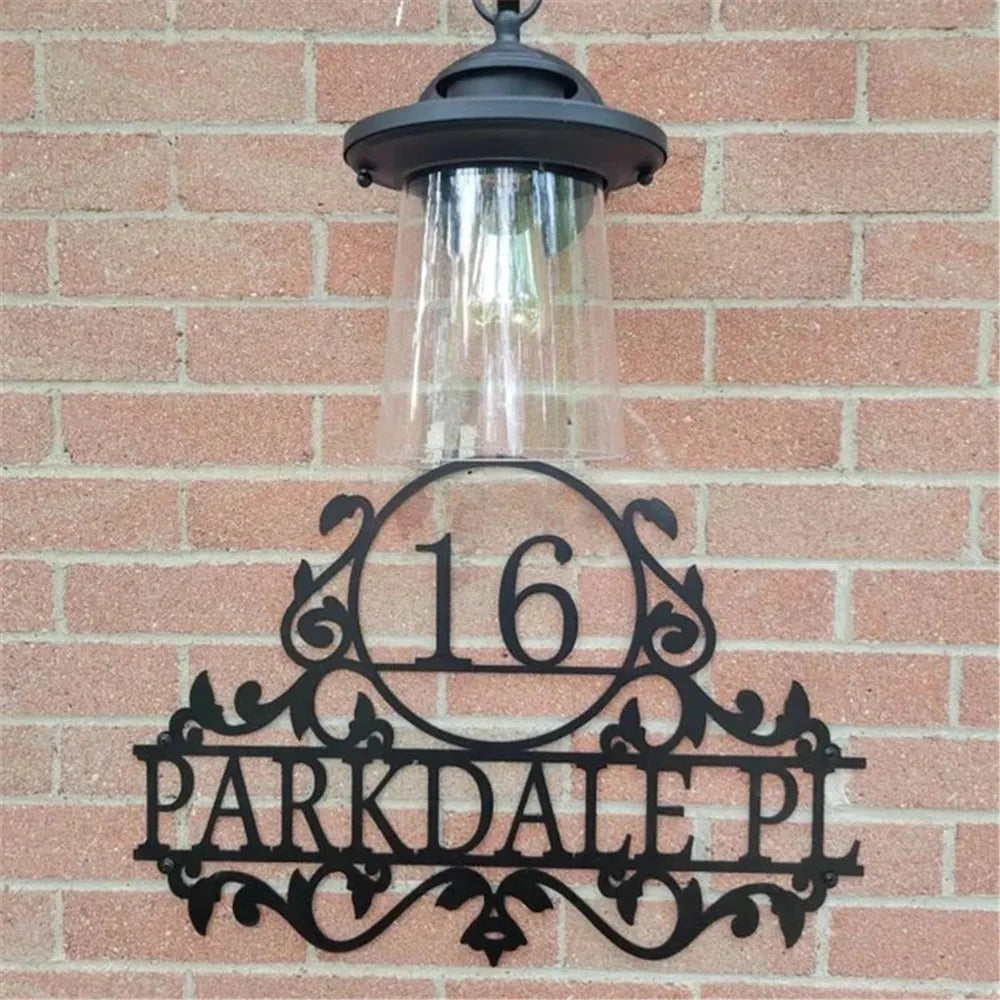 Panneau d'adresse en métal personnalisé pour la maison numéro de coutume Adresse de rue Plaque Plaque extérieur Hangle mural art Panneaux de porte d'entrée