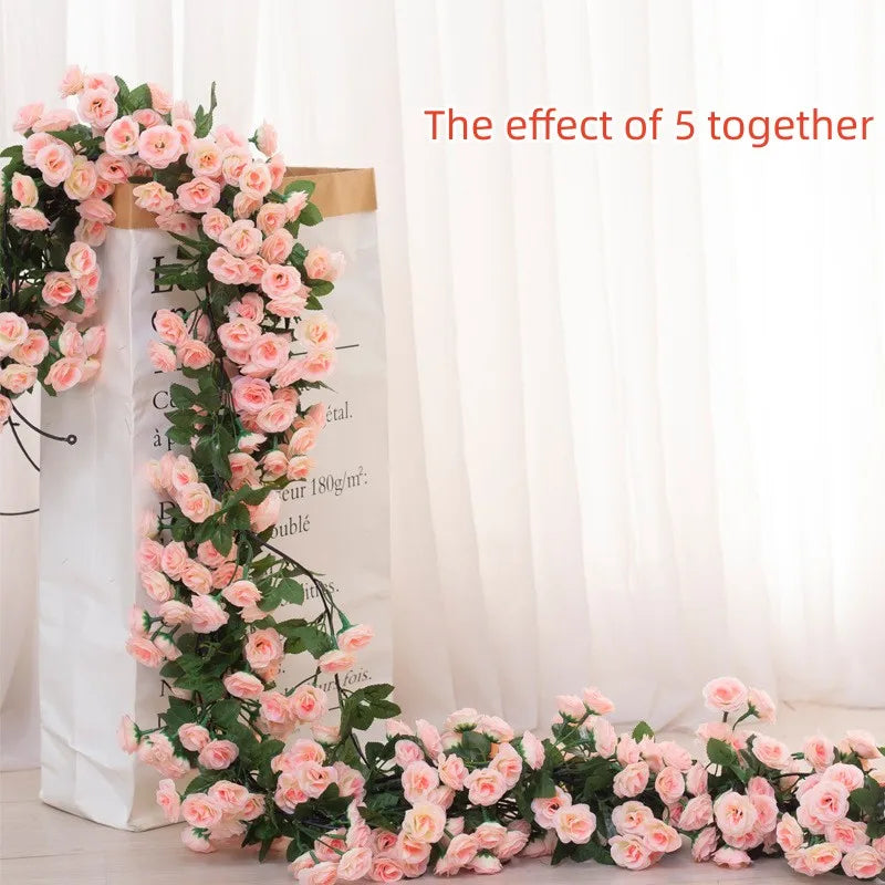 1 pcs פרחים מלאכותיים גפן 45 יחידות / 69 יחידות רוז DIY קישוט לחתונה פרח מזויף חדר בית תפאורה קיר תלויה צמחי זר