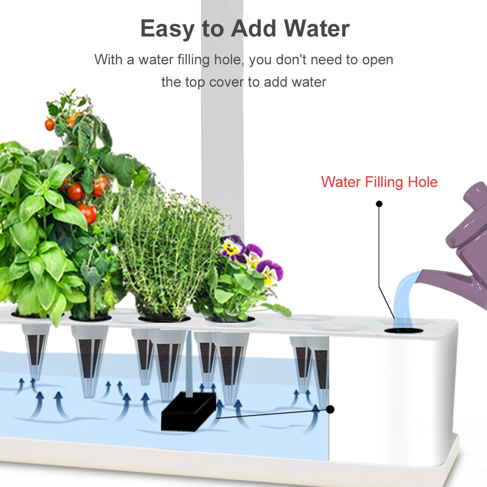 Pompe à eau Smart Hydroponics Système de culture Kit de jardin intérieur 9 Pods Timing automatique avec des lumières de culture LED réglables à la hauteur 15W