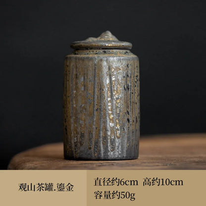 Rough Pottery Antique Tea Jar Ceramic Tea Caddy Moisture-proof Sealed Jar Storage Tank Teas Container Food Organizers Candy Jars