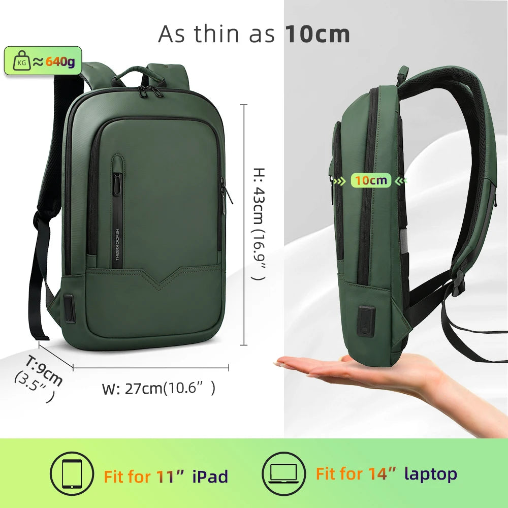 Heroic Knight Slim Business Backpack Men USB Port Multifunkcia cestovného batohu WotoProof 14 "15.6" Laptop Bag For Work College