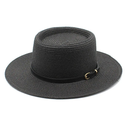 2022 Summer Nuevo estilo Sombreros de paja al aire libre Borreos ancho Flat Top Sombreros para mujeres y hombres Fedora Straw Caps