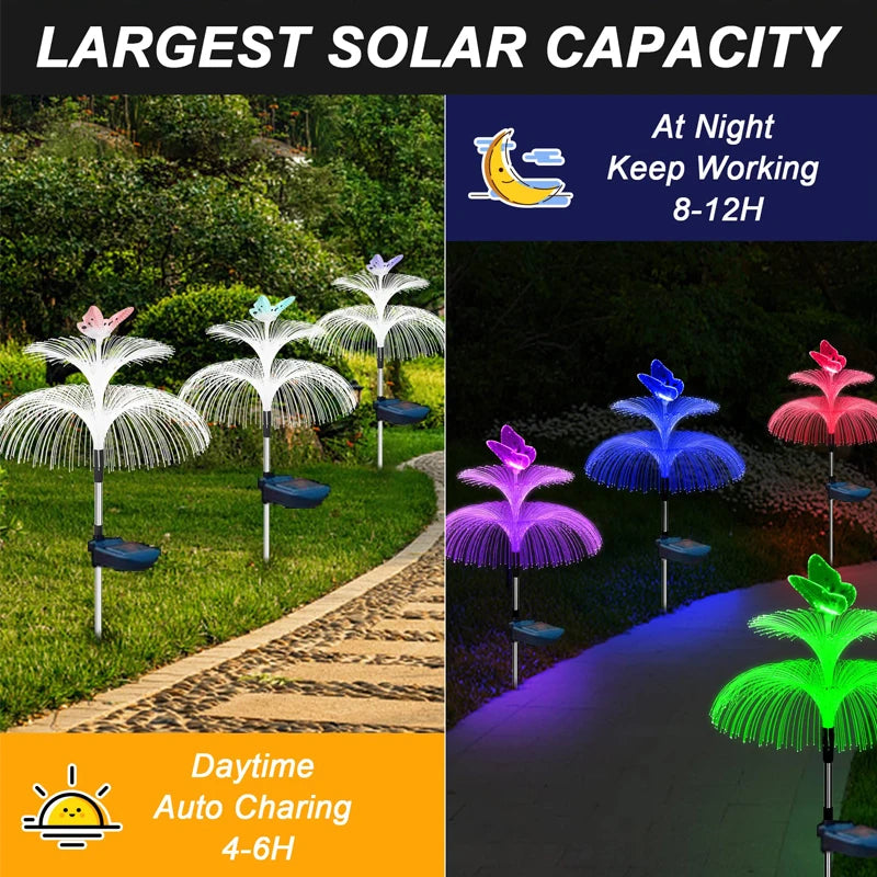 Solar Garden Lights Outdoor Double Layer Jellyfish and Butterfly Lights Waterproof Lawn Patio Landscape Decor Lamp 1/2/4/6 Pcs
