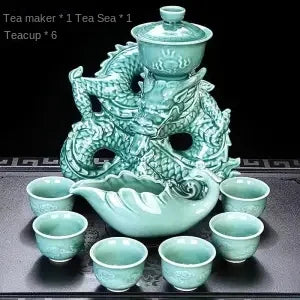 Lazy Tea Set Home Office Retro Dragon Semi Automatic Tea Pot Anti scalding Rotating Brewing Tea Set