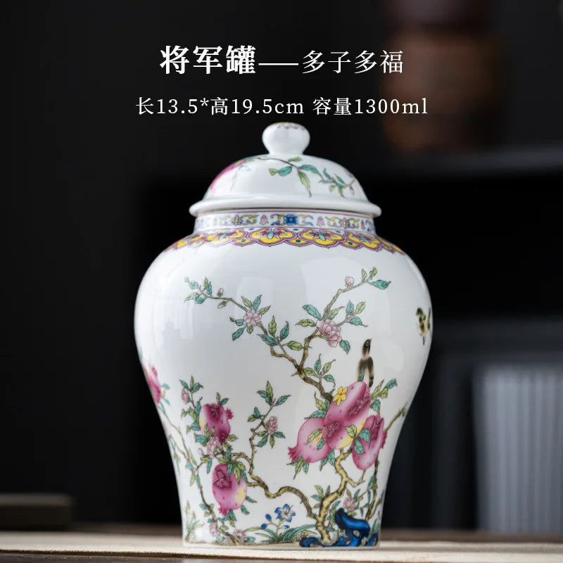 European Style Colored Ceramic Tea Caddy Large Sealed Candy Jar Tabletop Flower Vase Household Coffee Beans and Nuts Storage Box