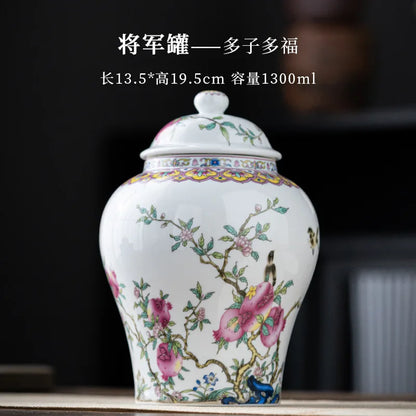 European Style Colored Ceramic Tea Caddy Large Sealed Candy Jar Tabletop Flower Vase Household Coffee Beans and Nuts Storage Box