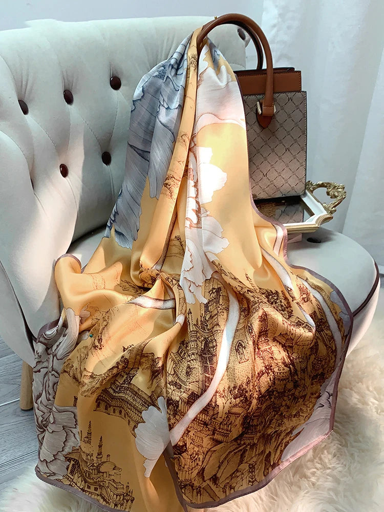 Silk Long Scarf Women 100% Natural Silk  Head Scarves Stylish  Shawls Wraps Spring Summer Elegant Thin Pashmina Foulard Femme