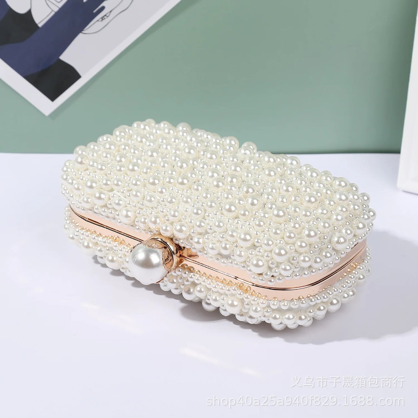 Fashion Elegant Women White Beige White Luxury Special Crystals Boaded Pearl Night embrague Bolsas de boda Bolso Bolso