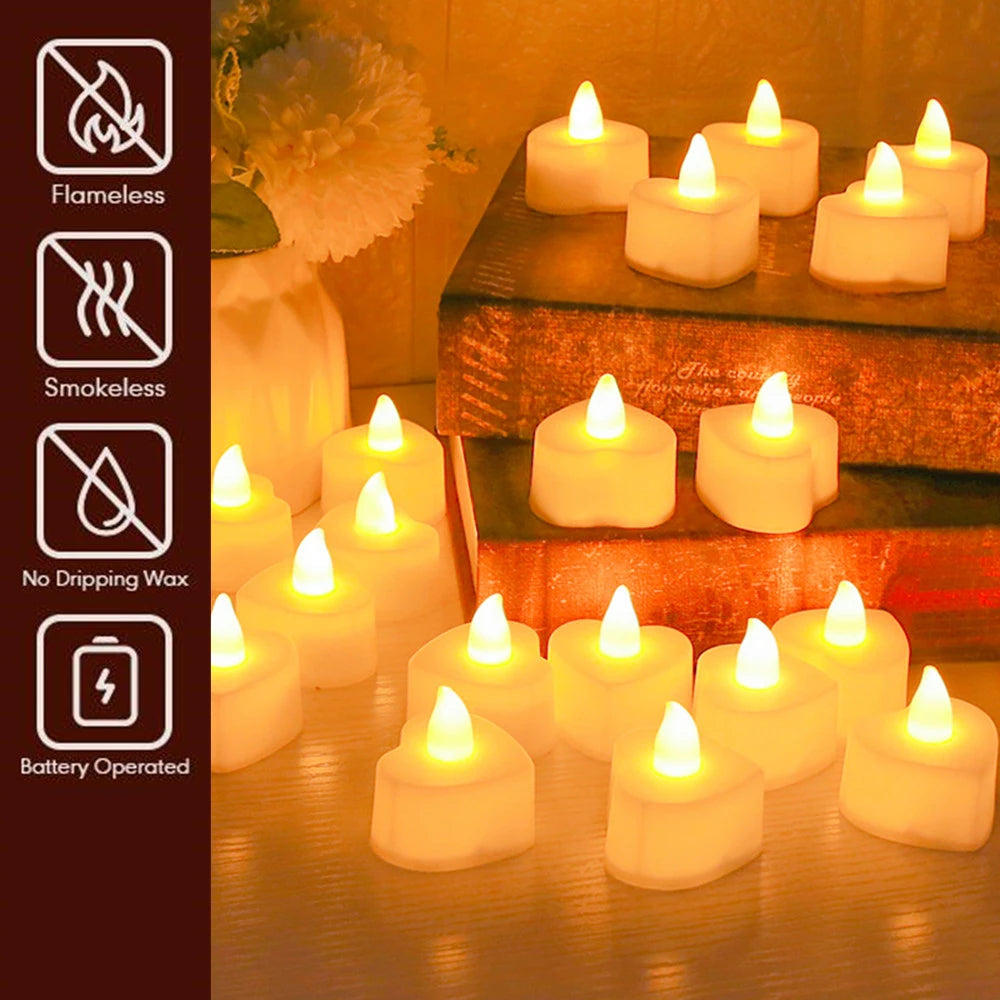 24-stcs Flameless Led Candle for Home Christmas Party Wedding Decoratie Hartvormige elektronische batterij-krachtige kaarsen