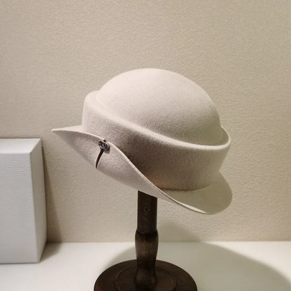 Hepburn style elegant wool fisherman hat high sense French style flanged hat Fashion Australian wool felt hat