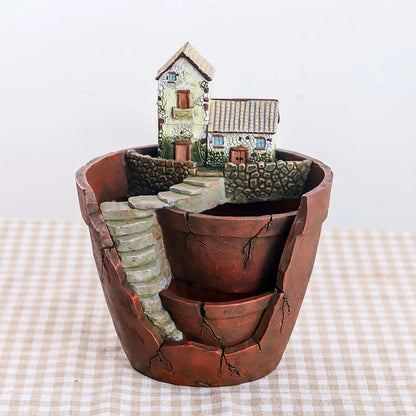 Reto Farmhouse Farm House Pot për Bimët e Succulents, Mini Bonsai Bonsai Flowerpot Fairy Garden Home Desktop Desktop