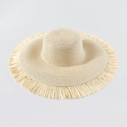 אופנת נשים בוהמיאנית קיץ חיצוני חיצוני שוליים גדולים כובע חופשה מזדמנים ארוג כובע חוף קש כובע שומן נקבה f i e n d shat
