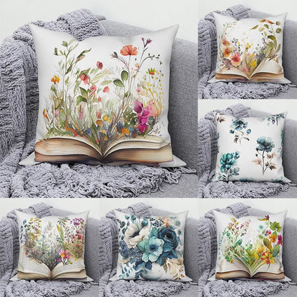 Boho Floral Pillow Cover Spring Flower Sofá Cushion Square Throw Modern Home Soall Decor