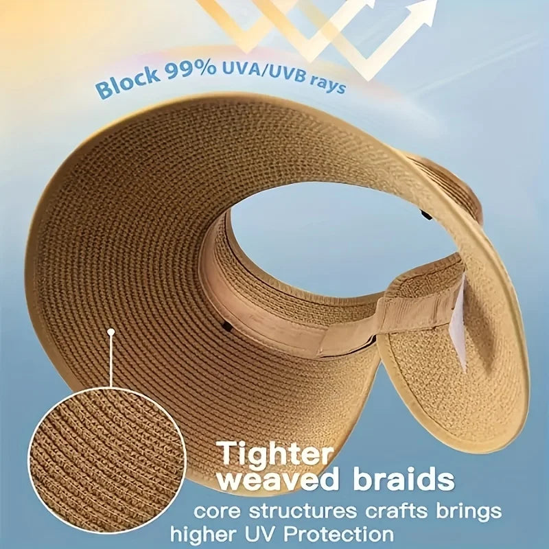 Šešir sa šeširom za vizirske vizore - stilski i UV otporni za vanjsku planinarsku kapu za sunčanje Široku veliku vrpcu plaža od slame kape
