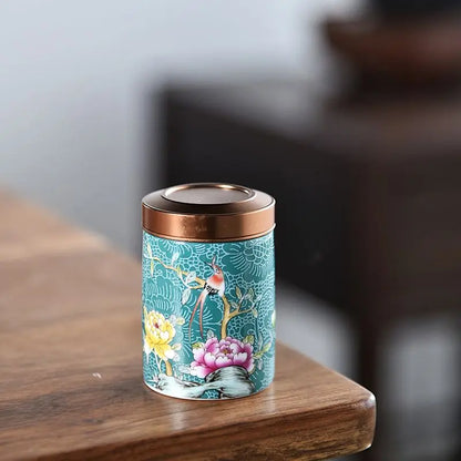 Modern Mini Ceramic Tea Jar Painted Waves Flower Storage Box Portable Sealed Porcelain Jar Coffee Food Container Home Decoration